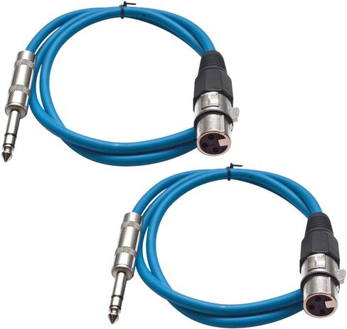 Seismic Audio - SATRXL-F2-2 Pack of 2 Foot 1/4 Inch TRS to XLR Female Patch Cables - Balanced - 2 Foot Patch Cord - Blue and Blue in Kuwait