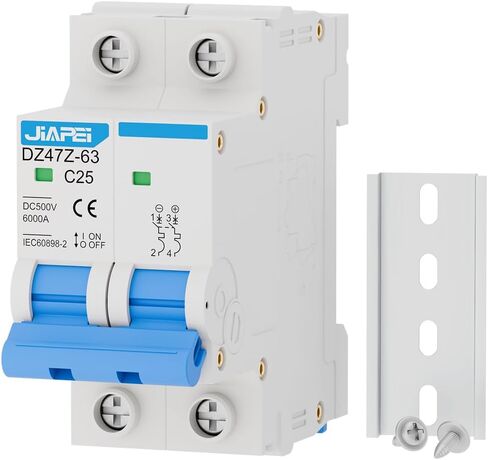 DC Miniature Circuit Breaker, 500V 2 Pole 25 Amp Isolator for Solar PV System, Thermal Magnetic Trip DIN Rail Mount, C25 DC Disconnect Switch in Kuwait