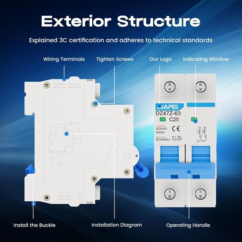 DC Miniature Circuit Breaker, 500V 2 Pole 25 Amp Isolator for Solar PV System, Thermal Magnetic Trip DIN Rail Mount, C25 DC Disconnect Switch in Kuwait