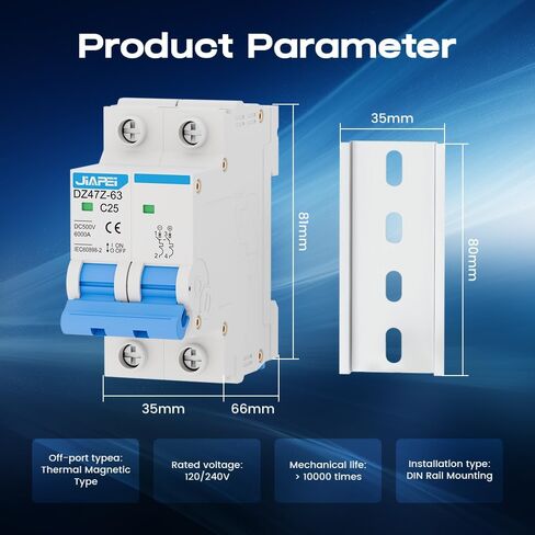 DC Miniature Circuit Breaker, 500V 2 Pole 25 Amp Isolator for Solar PV System, Thermal Magnetic Trip DIN Rail Mount, C25 DC Disconnect Switch in Kuwait