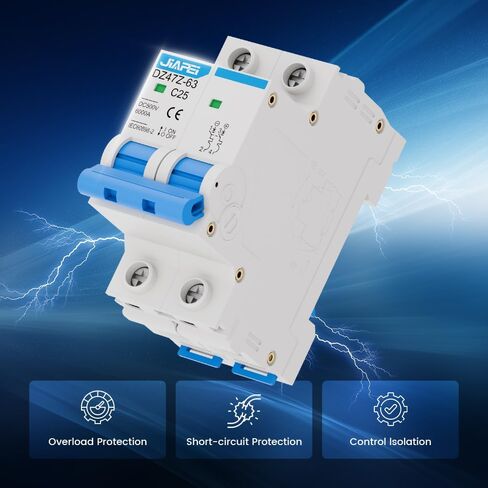 DC Miniature Circuit Breaker, 500V 2 Pole 25 Amp Isolator for Solar PV System, Thermal Magnetic Trip DIN Rail Mount, C25 DC Disconnect Switch in Kuwait