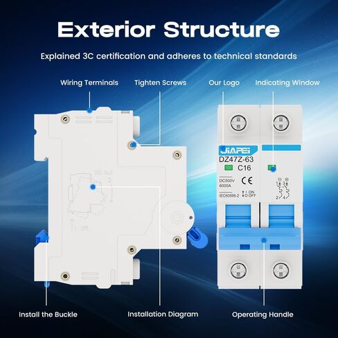 DC Miniature Circuit Breaker, 500V 2 Pole 25 Amp Isolator for Solar PV System, Thermal Magnetic Trip DIN Rail Mount, C25 DC Disconnect Switch in Kuwait