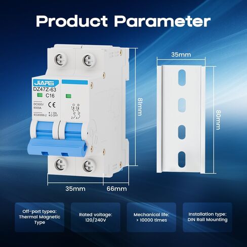 DC Miniature Circuit Breaker, 500V 2 Pole 25 Amp Isolator for Solar PV System, Thermal Magnetic Trip DIN Rail Mount, C25 DC Disconnect Switch in Kuwait