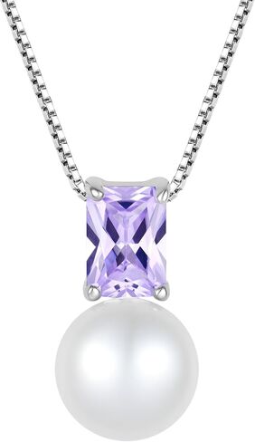 JO WISDOM Pearl Pendant Necklace 925 Sterling Silver 5 * 7mm Baguette Birthstones Necklace 9mm Freshwater Cultured Pearl Jewelry for Women in Saudi Arabia