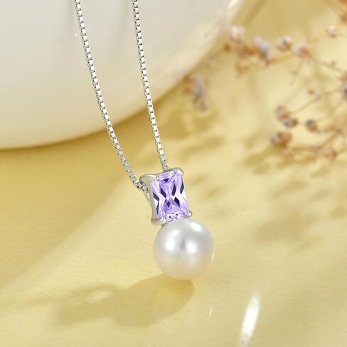 JO WISDOM Pearl Pendant Necklace 925 Sterling Silver 5 * 7mm Baguette Birthstones Necklace 9mm Freshwater Cultured Pearl Jewelry for Women in Saudi Arabia