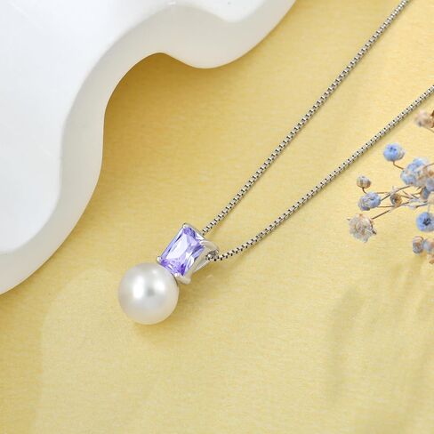JO WISDOM Pearl Pendant Necklace 925 Sterling Silver 5 * 7mm Baguette Birthstones Necklace 9mm Freshwater Cultured Pearl Jewelry for Women in Saudi Arabia