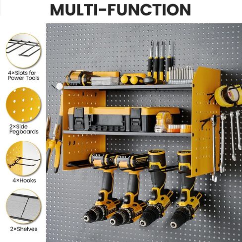 Trzz Tool Tool Organizer Wall Mount ، محطة شحن من 3 طبقات مع 8 منافذ ، 6 حاملين للحفر ورف بتات الحفر ، التخزين الفعال والمنظم للمرآب ، Workbench ، و Workshop (Black) in Kuwait