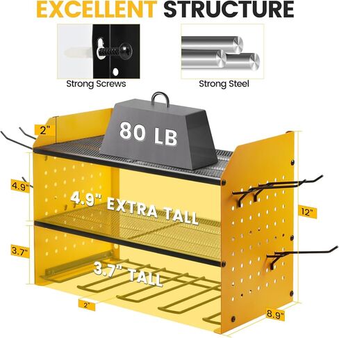 Trzz Tool Tool Organizer Wall Mount ، محطة شحن من 3 طبقات مع 8 منافذ ، 6 حاملين للحفر ورف بتات الحفر ، التخزين الفعال والمنظم للمرآب ، Workbench ، و Workshop (Black) in Kuwait