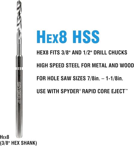 Spyder 1/2 "(Hex10) Tungsten Carbide/Steel Hole Saw Bit ، 1/4" × 7-1/8 "(600646p) in Kuwait