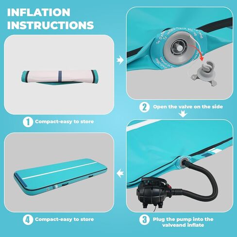 Quashley Air Gymnastics حصيرة 8 بوصة صالة رياضية سميكة سميك حصيرة مع اثنين من الموصلات الفيلكرو مرنة 10TF/13ft/16ft/20ft الحصير قابلة للنفخ للتدريب/التشجيع/المضخة الكهربائية المنزلية in Kuwait