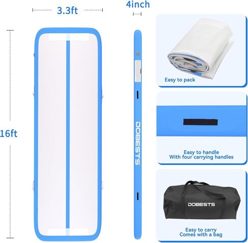 DOBESTS GYMNASTICAS MAT مسار قابلة للتنفيذ مسار هبوط 6.6 قدم/10 قدم/13 قدم/16 قدم/20 قدم ، لاستخدام المنزل التدريب اليوغا التشجيع مع مضخة الهواء in Kuwait