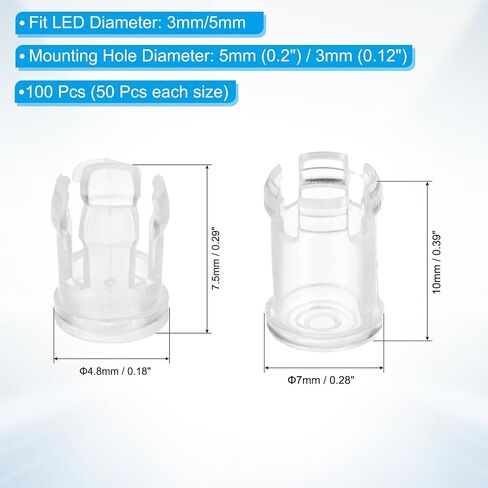 PATIKIL 3mm/5mm Clear Light-Emitting Diode Holder Clip, 60 Pack LED Lamp Socket Bulb Cap Protective Cover for Bezel Mount Panel Display, Transparent in Saudi Arabia