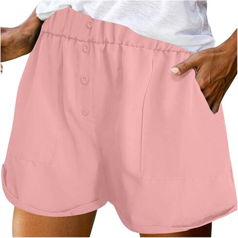 Shorts for Women Dressy Casual Summer Elastic Waist Button Pull On Short 5inch Inseam Beach Vacation Outfits Trendy in Saudi Arabia