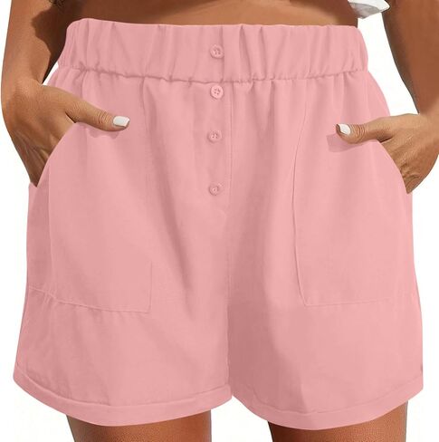 Shorts for Women Dressy Casual Summer Elastic Waist Button Pull On Short 5inch Inseam Beach Vacation Outfits Trendy in Saudi Arabia