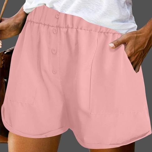 Shorts for Women Dressy Casual Summer Elastic Waist Button Pull On Short 5inch Inseam Beach Vacation Outfits Trendy in Saudi Arabia