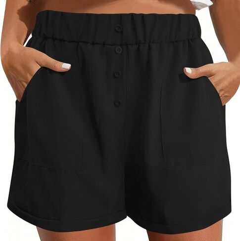 Shorts for Women Dressy Casual Summer Elastic Waist Button Pull On Short 5inch Inseam Beach Vacation Outfits Trendy in Saudi Arabia