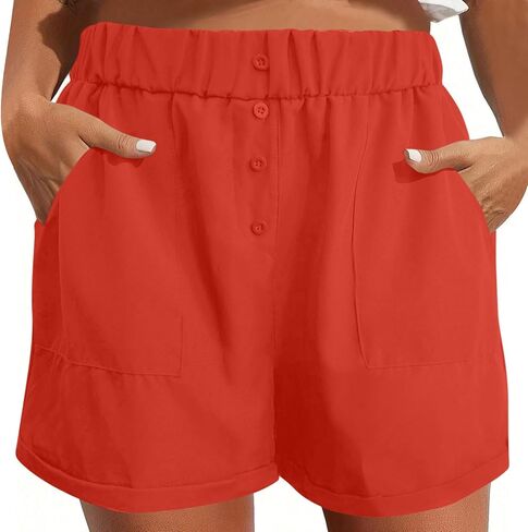 Shorts for Women Dressy Casual Summer Elastic Waist Button Pull On Short 5inch Inseam Beach Vacation Outfits Trendy in Saudi Arabia