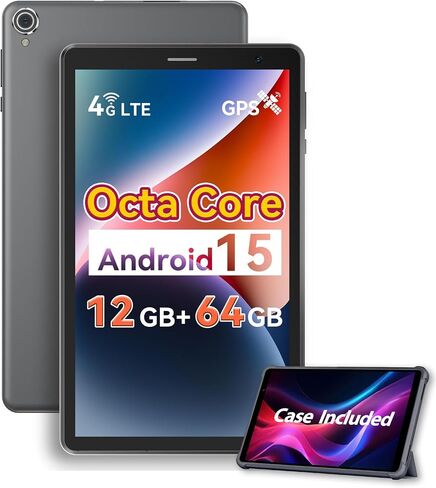 8 Inch Android 15 Tablet with Sim Card Slot Uncloked Cellular Tablet Phone with 4G LTE Octa Core 12GB RAM 64GB ROM 2TB TF Expandable Tableta with Case in Saudi Arabia