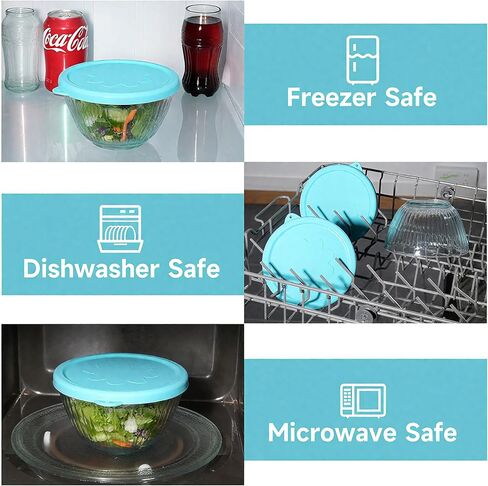 4-Pack Silicone Lids for Pyrex Sculpted Glass Mixing Bowls - Assorted Sizes Fit with 7401-S 3-cup, 7402-S 6-cup, 7403-S 10-cup, & 7404-S 4.5-Quart, Dishwasher & Microwave Safe (Lids Only) in Saudi Arabia