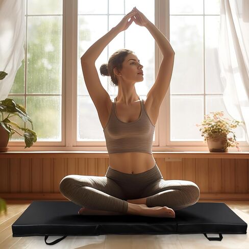 6 '× 2' Tri-Fold Portable Portable Exercise Gym Mat Extra Foam Foam Gymnastics Mat Aeromics Yoga Martial Arts Mma تمتد تمرينات أساسية مع حمل مقبض in Kuwait