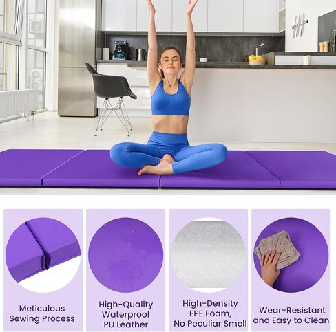 Folding Exercise Gymnastics Mat, 2" Thick Gym Workout Mat with Carrying Handles High-Density Anti-Tear Portable Fitness Aerobics Mats for Home Gym Yoga Pilates Tumbling MMA Core Training in Kuwait