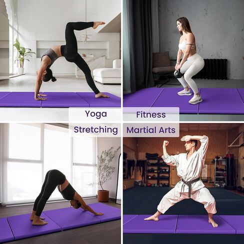 Folding Exercise Gymnastics Mat, 2" Thick Gym Workout Mat with Carrying Handles High-Density Anti-Tear Portable Fitness Aerobics Mats for Home Gym Yoga Pilates Tumbling MMA Core Training in Kuwait
