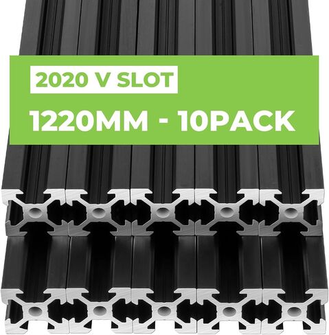 2020 Aluminum Extrusion European Standard, 10pcs V Slot 1220mm(48in) Length Anodized Linear Rail for 3D Printer Engraving Machine Workbench DIY, Black in Saudi Arabia