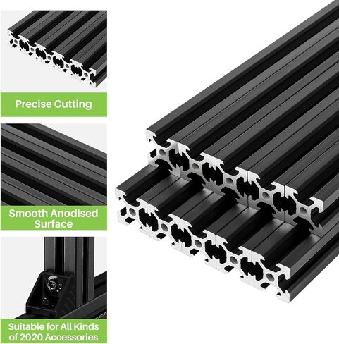 2020 Aluminum Extrusion European Standard, 10pcs V Slot 1220mm(48in) Length Anodized Linear Rail for 3D Printer Engraving Machine Workbench DIY, Black in Saudi Arabia