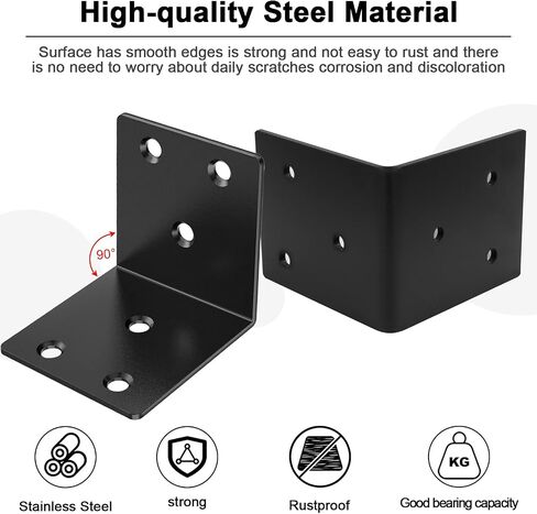 20Pcs Black Angle Bracket 2"x2"x2" Corner Brackets, Metal L Brackets 90 Degree Corner Brace for Wood Furniture Shelves Bed Bookshelf, Included 120pcs Screws in Saudi Arabia