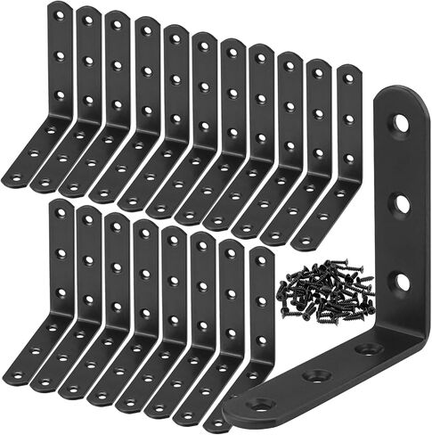 20Pcs Black Angle Bracket 2"x2"x2" Corner Brackets, Metal L Brackets 90 Degree Corner Brace for Wood Furniture Shelves Bed Bookshelf, Included 120pcs Screws in Saudi Arabia