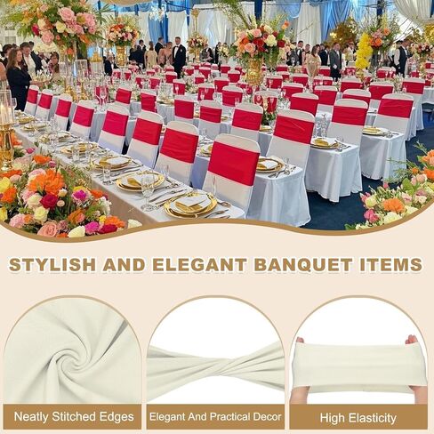 Patikil Premium Sepium Chair Sashes أقواس ، 100 PCS مرنة تمتد كرسي تغطية الفرقة العلاقات مع مشبك شريط التمرير لزواج حفلات حفلات عيد الميلاد ، أبيض داكن in Kuwait