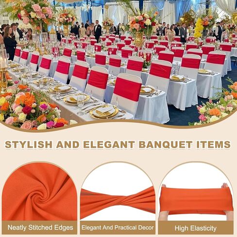 Patikil Premium Spandex Chair Sashes أقواس ، 25 PCS مرنة تمتد تغطية الفرقة تغطية الفرقة مع مشبك شريط التمرير لزخارف حفلات عيد الميلاد ، Orange Red in Saudi Arabia