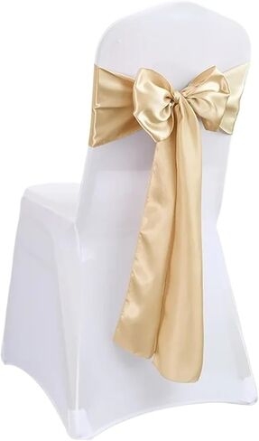 10pcs Satin Chair Belt with Bow Decoration Chair Cover Ribbon Tie for Weddings in Kuwait