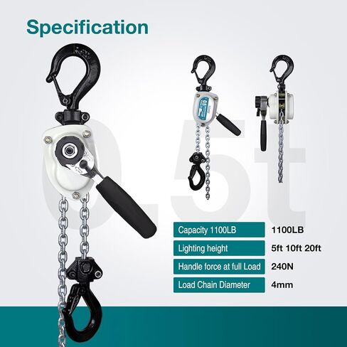 Mini Chain Hoist 1100lb Toyo Toyo Lever Hoist 1/2 Ton Mini Puller 10ft Hand Lever Chain Coist 3M Come Ratchet Laver Clock Garages Machinery Machinery in Kuwait