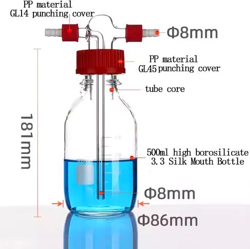Graduated Gas Washing Bottle - Borosilicate Glass Lab Buffer Bottle Kit (100ML) in Saudi Arabia