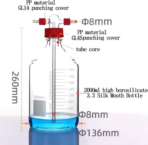 Graduated Gas Washing Bottle - Borosilicate Glass Lab Buffer Bottle Kit (100ML) in Saudi Arabia