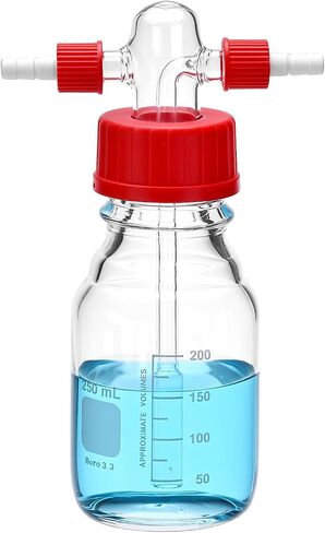Qwork Lab Lab Gas Wash Glass 250 مل ، زجاجة عازلة متدرجة مع رأس GL45 ، غسيل برغي أحمر PBT GL14 PBT in Saudi Arabia