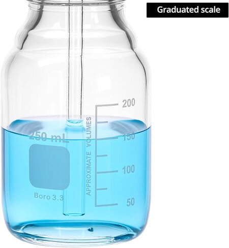 Qwork Lab Lab Gas Wash Glass 250 مل ، زجاجة عازلة متدرجة مع رأس GL45 ، غسيل برغي أحمر PBT GL14 PBT in Saudi Arabia