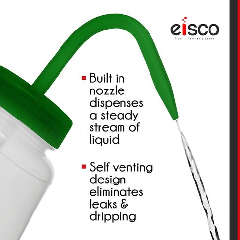 EISCO Wash Bottle for Methanol, 500ml - Labeled with Color Coded Chemical & Safety Information (4 Colors) - Wide Mouth, Self Venting, Polypropylene - Performance Plastics Labs in Saudi Arabia