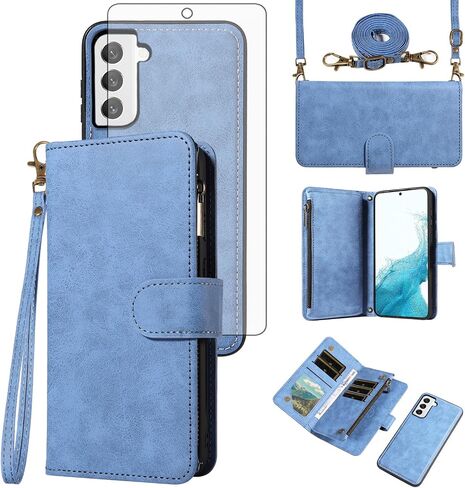 ASUWISH PHONE CASE لـ SAMSUNG GALAXY S22 5G SHIPPER WALLET غطاء خلايا قابلة للفصل مع حامية شاشة زجاجية مقساة Crossbody Lanyard STRAP HOLDER S 22 22S 4G G5 in Saudi Arabia
