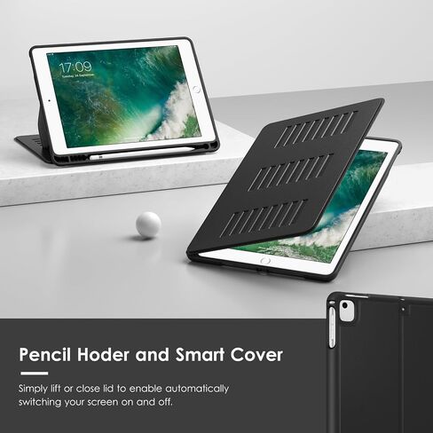 VIKESI Case for iPad 6th / 5th Generation (2018/2017 Released) 9.7-inch and for iPad Air 2/1,Multiple Angles Magnetic Stand Cover,Shockproof Soft Back,Pencil Holder,and Auto Sleep/Wake,Black in Saudi Arabia