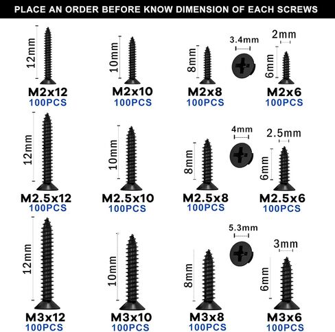 1200pcs أسود براغي النقر على الذات للخشب والبلاستيك والمعادن الناعمة. Phillips Flat Head M2 M2.5 M3 Small Countersunk Tapper Procks Set for DIY Micro Micro Woodworking Pointure. الصلب الكربوني in Kuwait