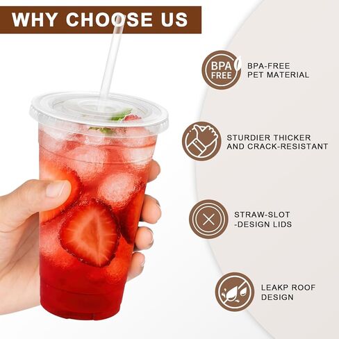Lamosi 100 Pack 20 OZ Clear Plastic Cups with Lids and Straws, Disposable Iced Coffee Cups with Lids for To-Go Cold Drinks, Smoothies and Slushie in Saudi Arabia