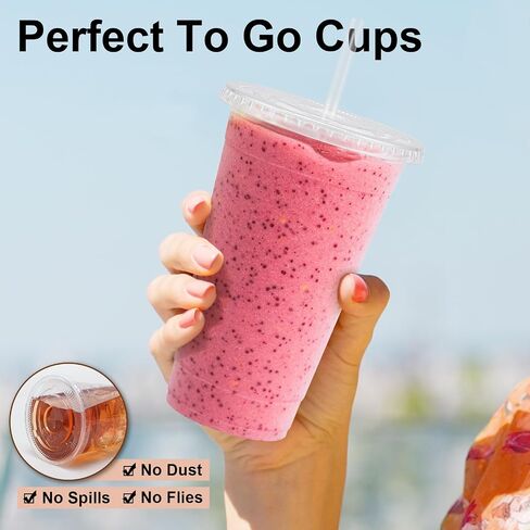 Lamosi 100 Pack 20 OZ Clear Plastic Cups with Lids and Straws, Disposable Iced Coffee Cups with Lids for To-Go Cold Drinks, Smoothies and Slushie in Saudi Arabia