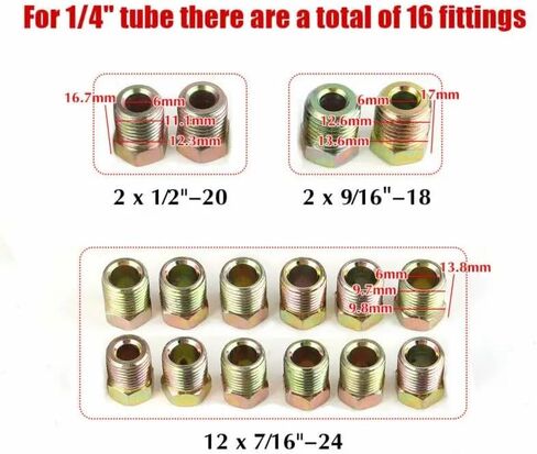 35pcs Brake Line Fitting Nuts Kit for Inverted Flares On 3/16 and 1/4 Tube Iron Plating Zinc Nuts Kit ﻿ in Saudi Arabia