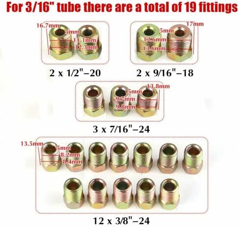 35pcs Brake Line Fitting Nuts Kit for Inverted Flares On 3/16 and 1/4 Tube Iron Plating Zinc Nuts Kit ﻿ in Saudi Arabia
