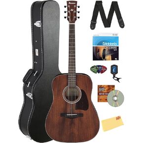 Ibanez AW54 Artwood Traditional Dreadnought Acoustic Guitar - Open Pore Natural Bundle with Gig Bag, Tuner, Strap, D'Addario Strings, Picks, Austin Bazaar Instructional DVD, and Polishing Cloth in Kuwait