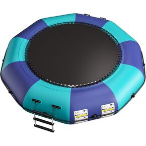 6FT/10FT12FT/15FT Inflatable Water Trampoline, Recreational Water Bouncer, Adults Youth Floating Rebounder with 4-Step Ladder, Portable Bounce Swim Platform for Pool, Lake, Water Sports in Kuwait