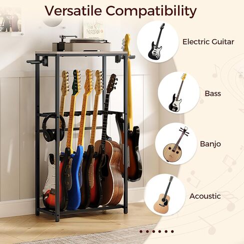 Guitar Stand, Guitar Rack for Acoustic Holder, Electric Guitar, Bass, Multiple Guitar Rack Holder for Guitars, Guitar Amp Accessories, for Home Music Studio, Greige and Black GSHG6701 in Saudi Arabia