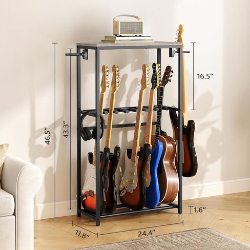Guitar Stand, Guitar Rack for Acoustic Holder, Electric Guitar, Bass, Multiple Guitar Rack Holder for Guitars, Guitar Amp Accessories, for Home Music Studio, Greige and Black GSHG6701 in Saudi Arabia